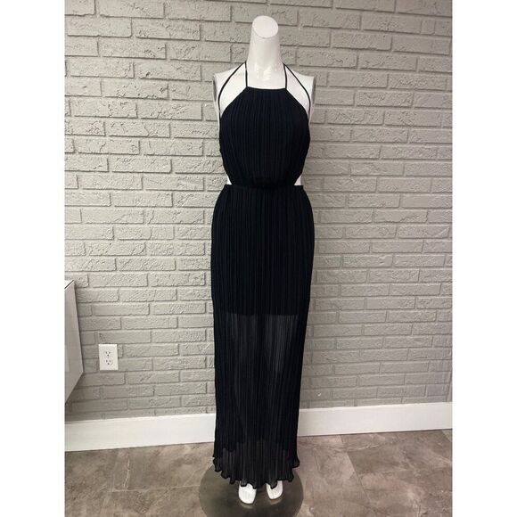 BCBGENERATION Women Black Accordion Pleat Halter Maxi Dress Size 0 - Picture 1 of 8